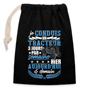 Je Conduis Un Tracteur - Sac cadeau en coton avec cordon (14 x 20 cm) - noir - Devant