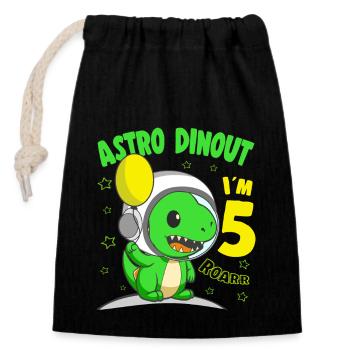 5 Years old Birthday Boy Astro Dinout - 5th B-Day - Closable cotton gift bag (14x20cm) - black - Front