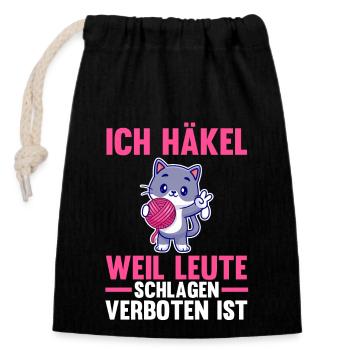 Stricken Nähen Katze Häkeln - Verschließbarer Geschenkbeutel aus Baumwolle (14x20cm) - Schwarz - Vorne