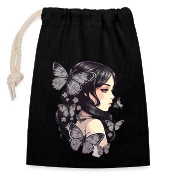 Gothic Lady: Night and Colorless Butterflies - Closable cotton gift bag (14x20cm) - black - Front
