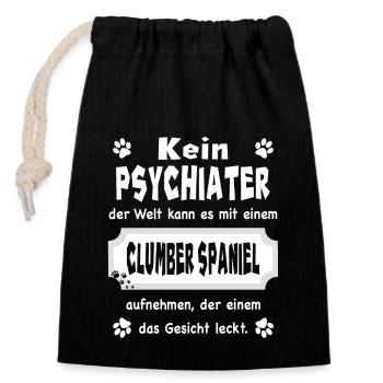 Kein Psychiater - Spruch - Clumber Spaniel - Verschließbarer Geschenkbeutel aus Baumwolle (14x20cm) - Schwarz - Vorne