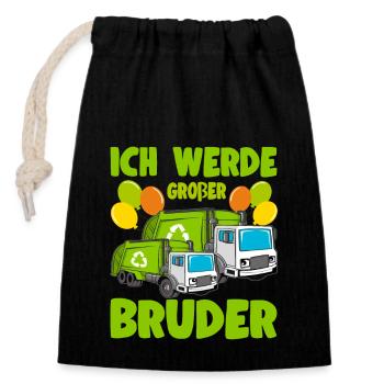 Großer Bruder Abschlepper Geschwister Kind - Verschließbarer Geschenkbeutel aus Baumwolle (14x20cm) - Schwarz - Vorne