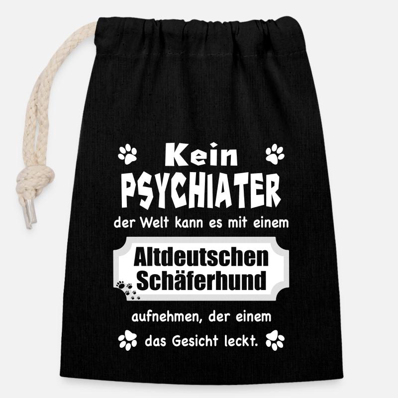 Kein Psychiater - Spruch Altdeutscher Schäferhund - Verschließbarer Geschenkbeutel aus Baumwolle (14x20cm) - Schwarz