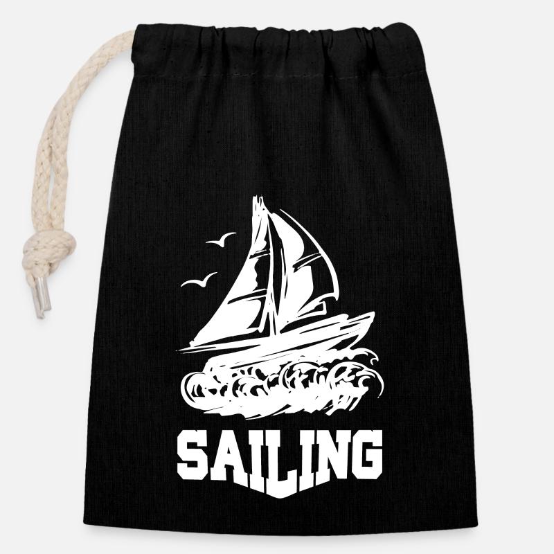 SAILING BOAT SAIL SHIP SEGELSCHIFF - Verschließbarer Geschenkbeutel aus Baumwolle (14x20cm) - Schwarz