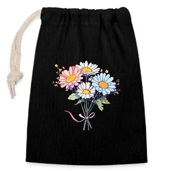 Marguerites Florales Fleurs Cool Vintage Fleur - Sac cadeau en coton avec cordon (14 x 20 cm) - noir - Devant