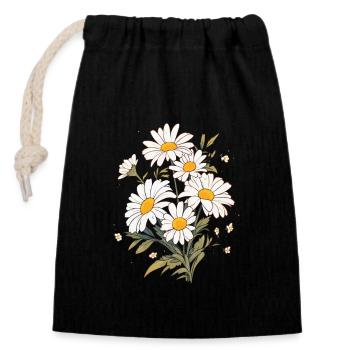 Marguerites Floral Vintage Lover Cool Daisy Nouveauté - Sac cadeau en coton avec cordon (14 x 20 cm) - noir - Devant