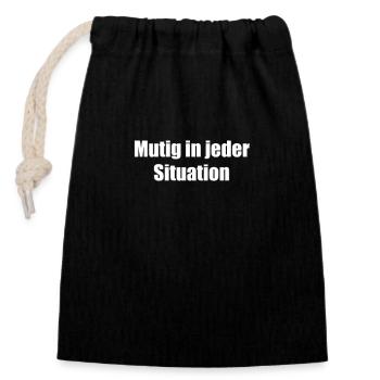 Feuerwehr - Mutig in jeder Situation - Verschließbarer Geschenkbeutel aus Baumwolle (14x20cm) - Schwarz - Vorne