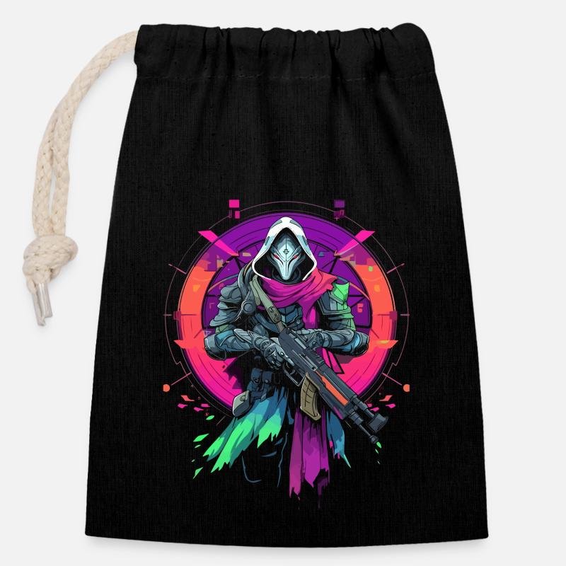 Epic Gamer Guardian dans les couleurs Vaporwave Synthwave - Sac cadeau en coton avec cordon (14 x 20 cm) - noir