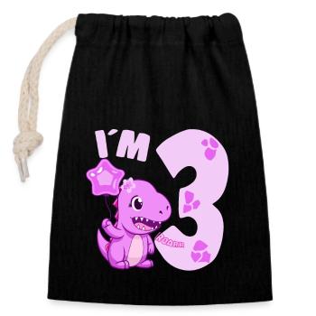 Dinosaure mignon Je suis 3 Dino Birthday Girl - Sac cadeau en coton avec cordon (14 x 20 cm) - noir - Devant