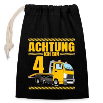 Abschlepper Lkw Geburtstagshirt Achtung Ich Bin 4 - Verschließbarer Geschenkbeutel aus Baumwolle (14x20cm) - Schwarz - Vorne