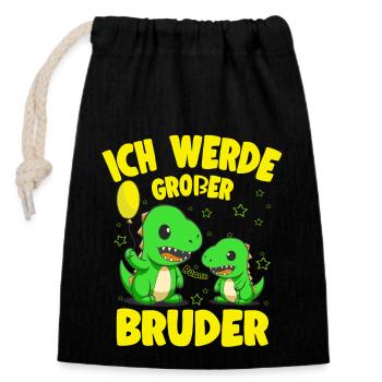 Werde Großer Bruder Dino Geschwister Kind Geburt - Verschließbarer Geschenkbeutel aus Baumwolle (14x20cm) - Schwarz - Vorne