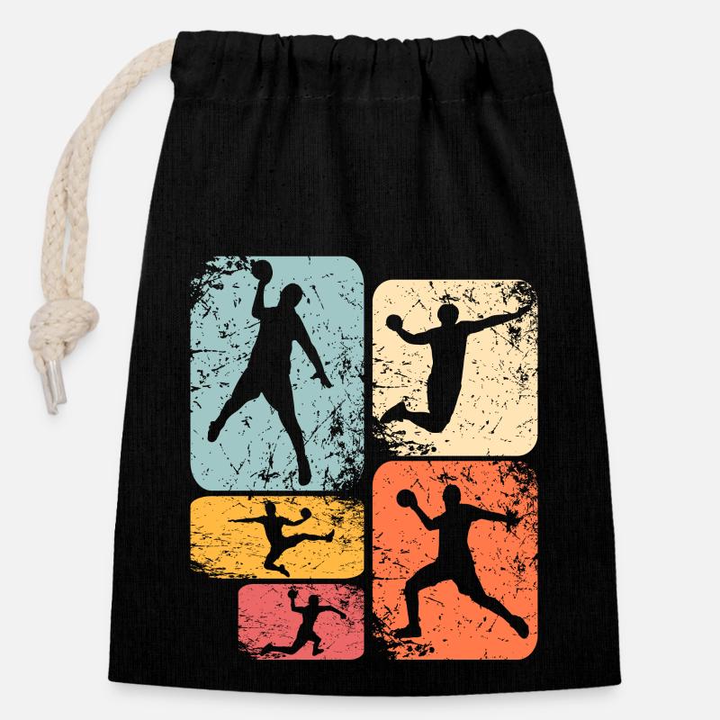 Handball Handballer - Verschließbarer Geschenkbeutel aus Baumwolle (14x20cm) - Schwarz