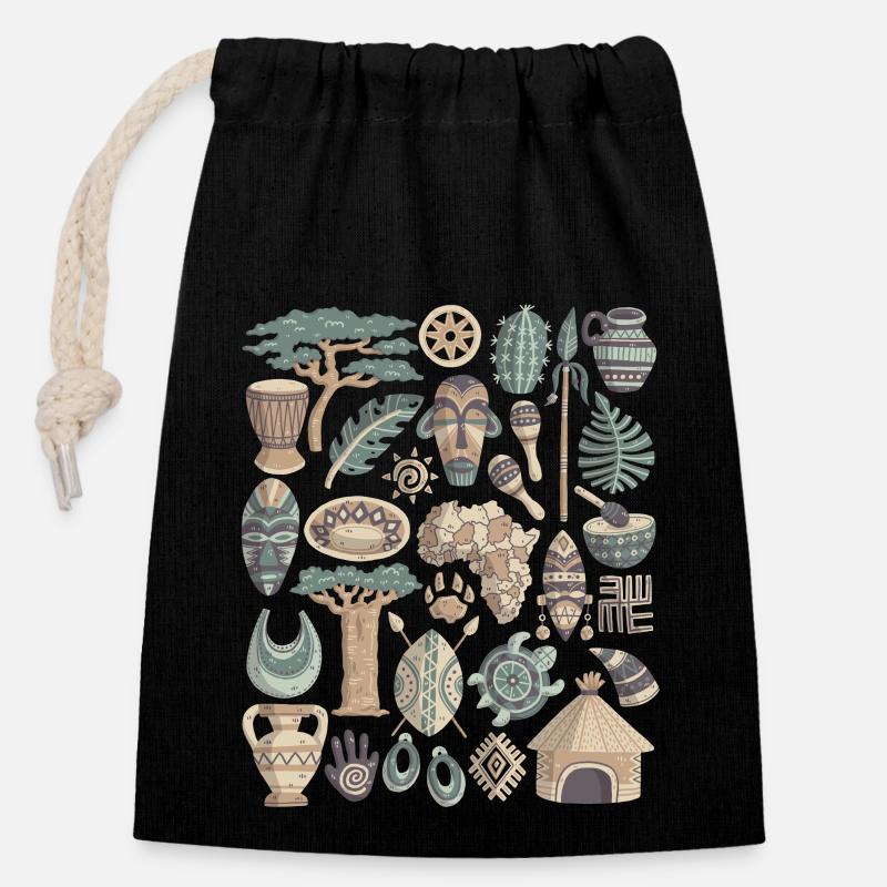 Afrique - Sac cadeau en coton avec cordon (14 x 20 cm) - noir