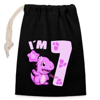 Cute Dinosaur I am 7 Dino Birthday Girl - Closable cotton gift bag (14x20cm) - black - Front