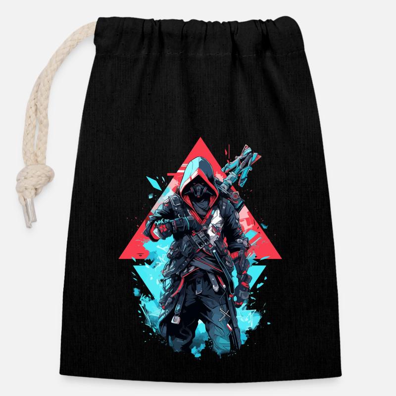 Epic Gamer Cyber Assassin in Blue and Red - Closable cotton gift bag (14x20cm) - black