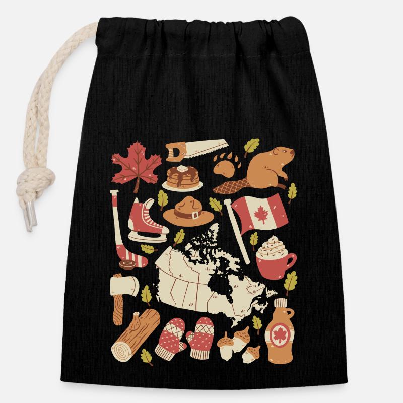 Canada - Sac cadeau en coton avec cordon (14 x 20 cm) - noir