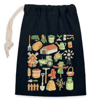 Ferme - Sac cadeau en coton avec cordon (14 x 20 cm) - bleu marine - Devant