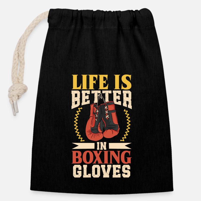 Boxe féminine Boxe féminine Boxeuse féminine - Sac cadeau en coton avec cordon (14 x 20 cm) - noir