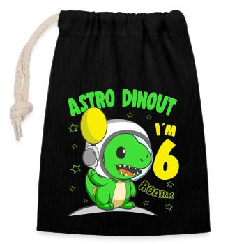 6 Years old Birthday Boy Astro Dinout - 6th B-Day - Verschließbarer Geschenkbeutel aus Baumwolle (14x20cm) - Schwarz - Vorne
