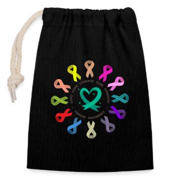 Cancer Awareness , Fight Cancer Ribbon , Love - Closable cotton gift bag (14x20cm) - black - Front