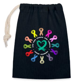 Cancer Awareness , Fight Cancer Ribbon , Pink - Closable cotton gift bag (14x20cm) - navy - Front