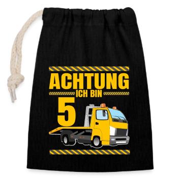 Abschlepper Lkw Geburtstagshirt Achtung Ich Bin 5 - Verschließbarer Geschenkbeutel aus Baumwolle (14x20cm) - Schwarz - Vorne