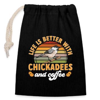 Bird Chickadee Bird Watching - Closable cotton gift bag (14x20cm) - black - Front
