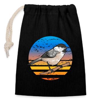 Bird Chickadee Bird Watching - Closable cotton gift bag (14x20cm) - black - Front