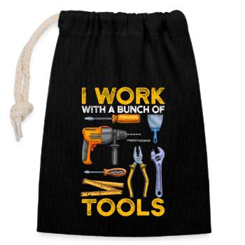 I work with a brunch of tools Funny - Closable cotton gift bag (14x20cm) - black - Front