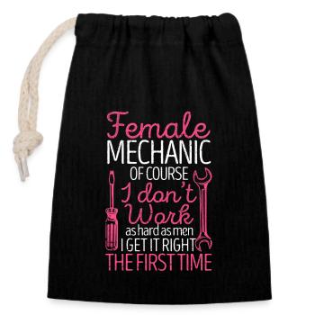 Mécanicien Voiture Fille Garage Artisan - Sac cadeau en coton avec cordon (14 x 20 cm) - noir - Devant