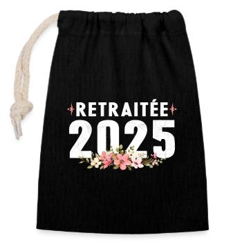 Retraitée 2025 - Sac cadeau en coton avec cordon (14 x 20 cm) - noir - Devant