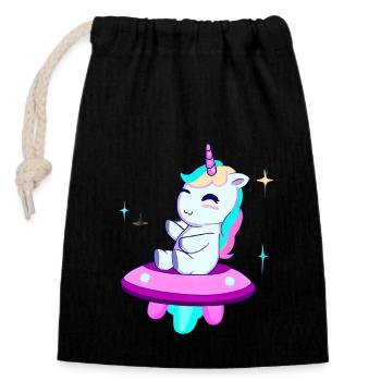 Licorne sur un OVNI - Sac cadeau en coton avec cordon (14 x 20 cm) - noir - Devant