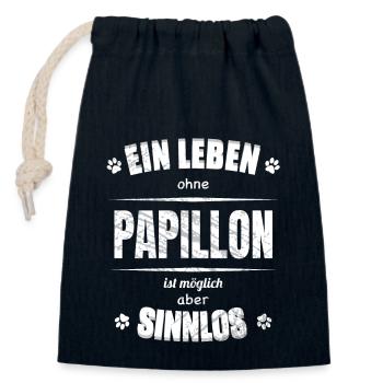 Ein Leben ohne Hund ist Sinnlos - Papillon - Verschließbarer Geschenkbeutel aus Baumwolle (14x20cm) - Navy - Vorne