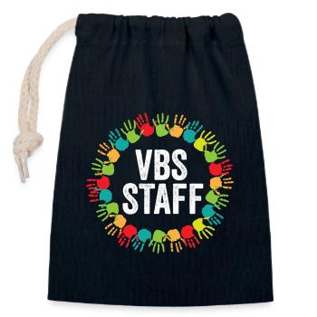 Empreinte de la main du personnel de VBS Vacances Bible School Crew - Sac cadeau en coton avec cordon (14 x 20 cm) - bleu marine - Devant