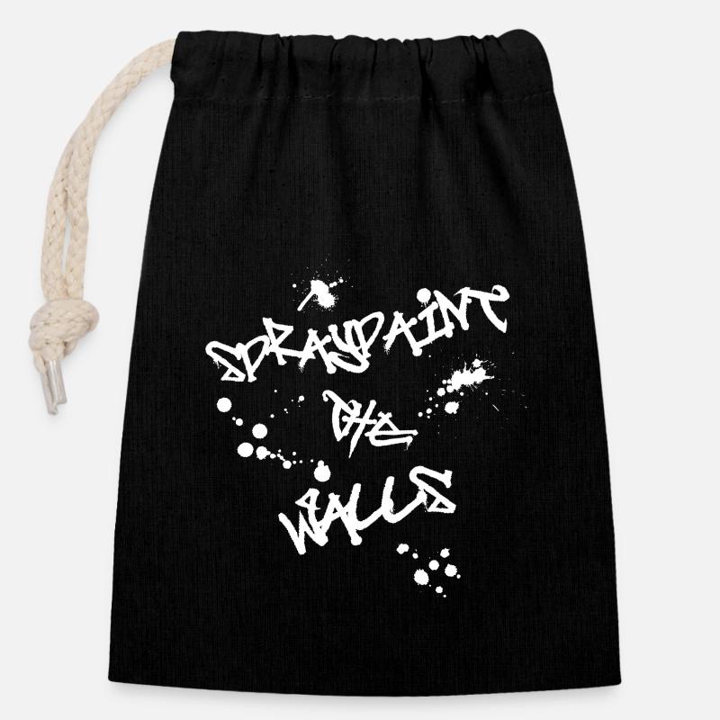 Spraypaint Les murs - Sac cadeau en coton avec cordon (14 x 20 cm) - noir