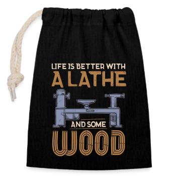 Turning Wood Lathe Lathe - Closable cotton gift bag (14x20cm) - black - Front