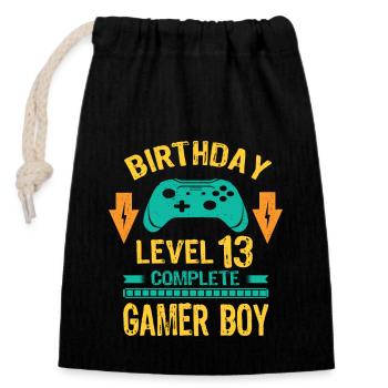 Thirteen 13yr BDay Son Boy Funny Gamer 13th 13 - Closable cotton gift bag (14x20cm) - black - Front