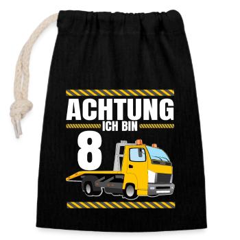 Achtung Ich Bin 8 Jahre Geburtstag Abschleppwagen - Verschließbarer Geschenkbeutel aus Baumwolle (14x20cm) - Schwarz - Vorne