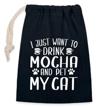 Drôle de café moka et chemise d’amoureux des chats - Sac cadeau en coton avec cordon (14 x 20 cm) - bleu marine - Devant