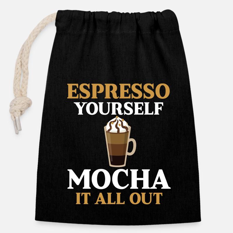 Mokka Kaffee - Verschließbarer Geschenkbeutel aus Baumwolle (14x20cm) - Schwarz