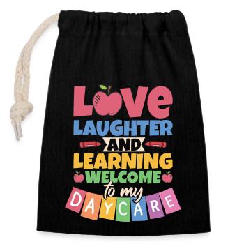 Welcome To My Daycare - Closable cotton gift bag (14x20cm) - black - Front
