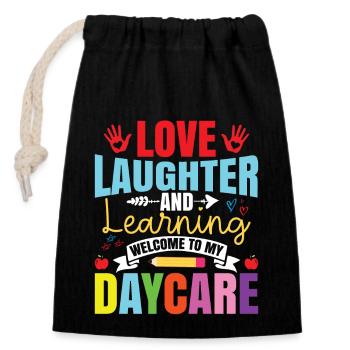 Welcome To My Daycare - Closable cotton gift bag (14x20cm) - black - Front