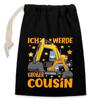 Ich Werde Großer Cousin Bagger bald Cousin - Verschließbarer Geschenkbeutel aus Baumwolle (14x20cm) - Schwarz - Vorne