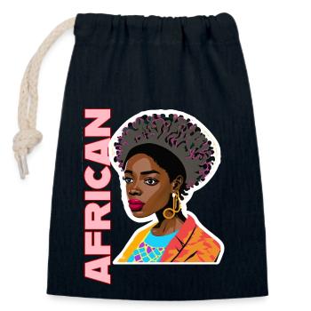 Schwarze Dame mit Schriftzug African - Verschließbarer Geschenkbeutel aus Baumwolle (14x20cm) - Navy - Vorne