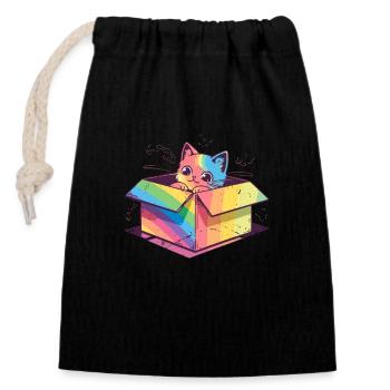 Cutie Cat Rainbow Lover LGBT Transgender Pet Pun - Sac cadeau en coton avec cordon (14 x 20 cm) - noir - Devant