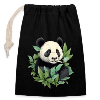 Panda bear smoking - Closable cotton gift bag (14x20cm) - black - Front