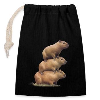 Capybara-Turm - Verschließbarer Geschenkbeutel aus Baumwolle (14x20cm) - Schwarz - Vorne