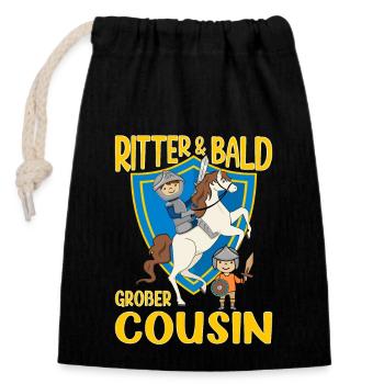 Ich Werde Großer Cousin Ritter bald Cousin - Verschließbarer Geschenkbeutel aus Baumwolle (14x20cm) - Schwarz - Vorne