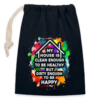 My House Is Clean Enough To Be Healthy - Closable cotton gift bag (14x20cm) - navy - Front