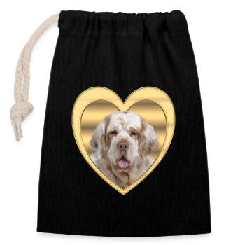 Clumber Spaniel - Dog Lover - Dog Heart - Closable cotton gift bag (14x20cm) - black - Front